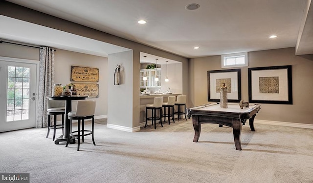 2022 Saint James Rd, Accokeek, MD 20607 - playroom featuring carpet, recessed lighting, billiards table, and wet bar