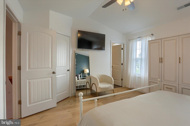 524 Charles Ave, Hanover, PA 17331 - bedroom featuring light wood finished floors, vaulted ceiling, and ceiling fan