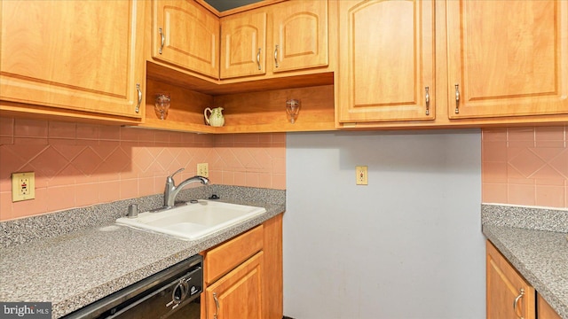 28 Allegheny Ave Unit 2505, Baltimore, MD 21204 - kitchen featuring a sink, black dishwasher, decorative backsplash, and light countertops