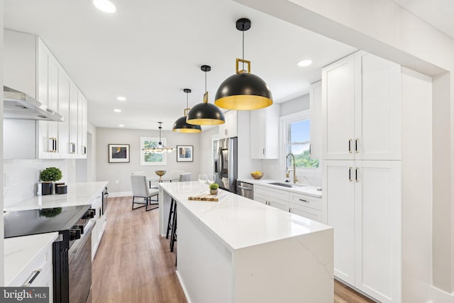 977 W Parkins Mill Rd, Winchester, VA 22602 - kitchen featuring stainless steel appliances, wall chimney range hood, light wood-style floors, plenty of natural light, and recessed lighting