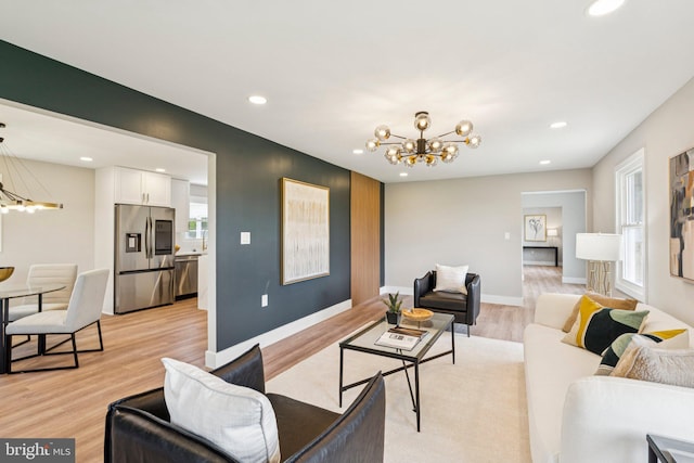 977 W Parkins Mill Rd, Winchester, VA 22602 - living area with a chandelier, light wood-type flooring, and recessed lighting