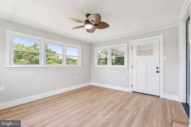 977 W Parkins Mill Rd, Winchester, VA 22602 - foyer with light wood-type flooring, crown molding, and ceiling fan