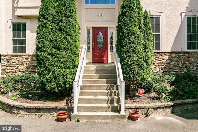 99 Kresson Gibbsboro Rd, Voorhees, NJ 08043 - property entrance featuring stone siding and stucco siding