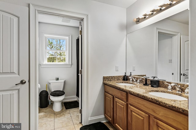 99 Kresson Gibbsboro Rd, Voorhees, NJ 08043 - bathroom featuring double vanity, toilet, baseboards, and tile patterned flooring