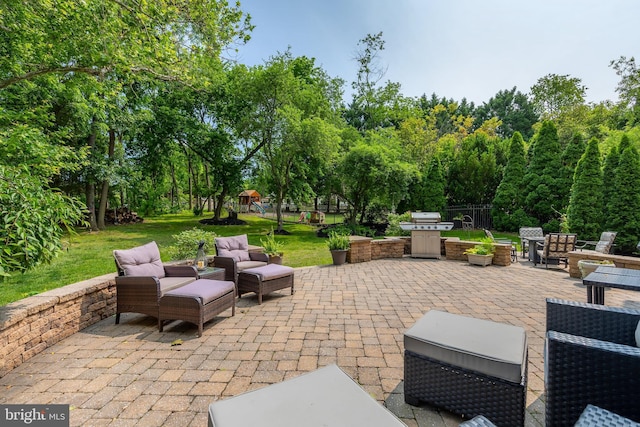 185 Carriage Hill Cir, Mantua, NJ 08051 - view of patio / terrace with outdoor lounge area, a playground, and a grill