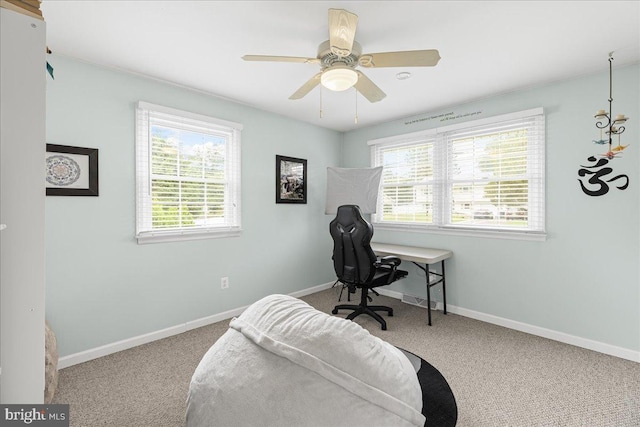 12 Woodlawn Ave, Newfield, NJ 08344 - carpeted home office with baseboards and a ceiling fan