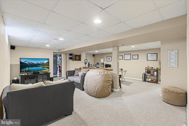 12 Woodlawn Ave, Newfield, NJ 08344 - living area with a paneled ceiling, carpet floors, and recessed lighting