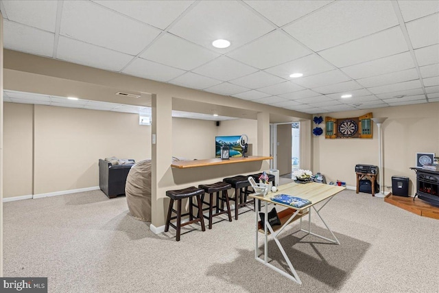 12 Woodlawn Ave, Newfield, NJ 08344 - recreation room featuring carpet flooring, a paneled ceiling, and recessed lighting