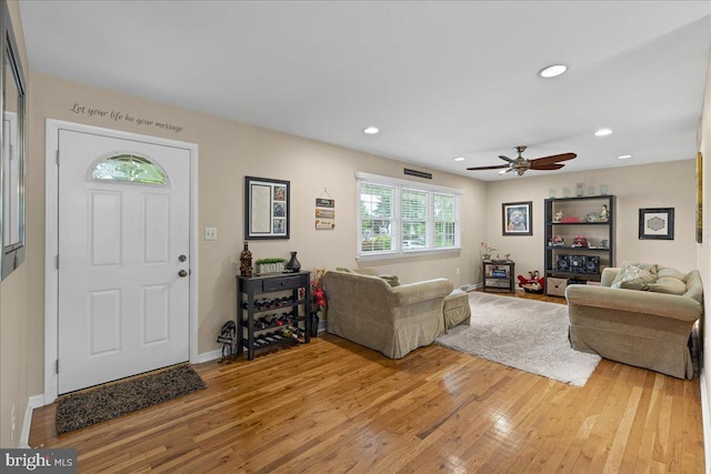 12 Woodlawn Ave, Newfield, NJ 08344 - living area with light wood-type flooring, ceiling fan, and recessed lighting