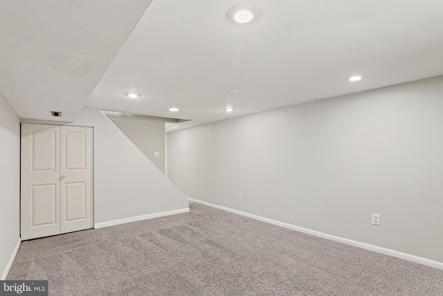 1708 Webster St, Baltimore, MD 21230 - finished below grade area featuring carpet flooring, recessed lighting, and stairway