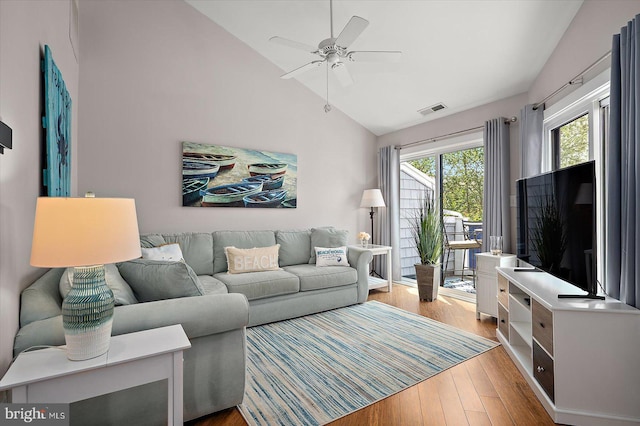 39770 E Sun Dr Unit 125, Fenwick Island, DE 19944 - living area featuring wood finished floors, ceiling fan, and high vaulted ceiling