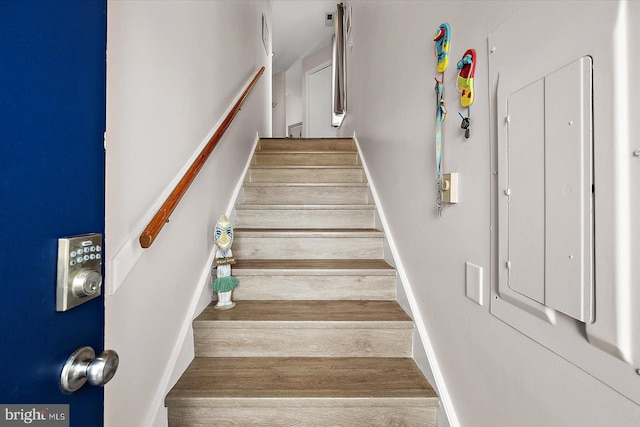 39770 E Sun Dr Unit 125, Fenwick Island, DE 19944 - stairs with wood finished floors and electric panel