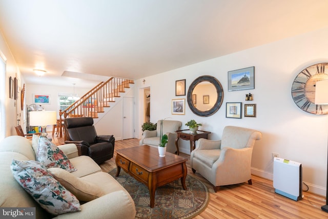 5021 23rd Rd N, Arlington, VA 22207 - living room featuring stairs, light wood-type flooring, and baseboards