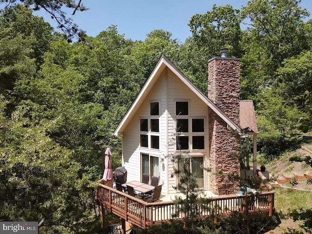 218 Nelson Way, Basye, VA 22810 - rear view of property featuring a chimney and a deck