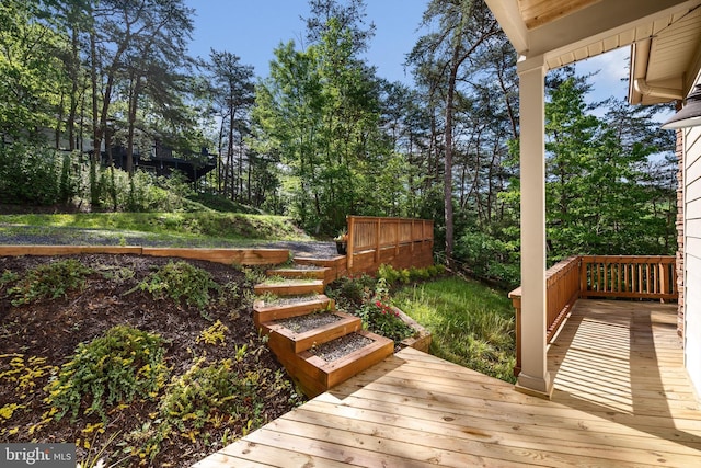 218 Nelson Way, Basye, VA 22810 - wooden deck with view of wooded area