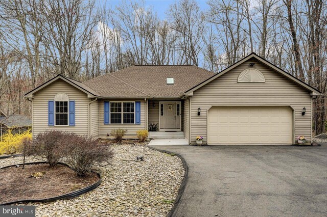 3115 Sparrow Ct, East Stroudsburg, PA 18302 - ranch-style house with a garage, driveway, and roof with shingles