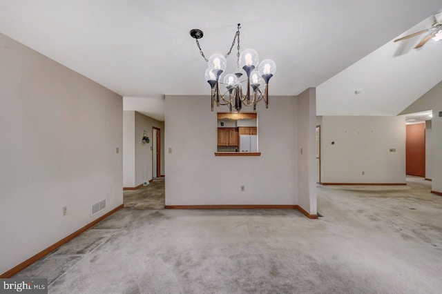 3115 Sparrow Ct, East Stroudsburg, PA 18302 - carpeted spare room featuring baseboards, a chandelier, and a ceiling fan