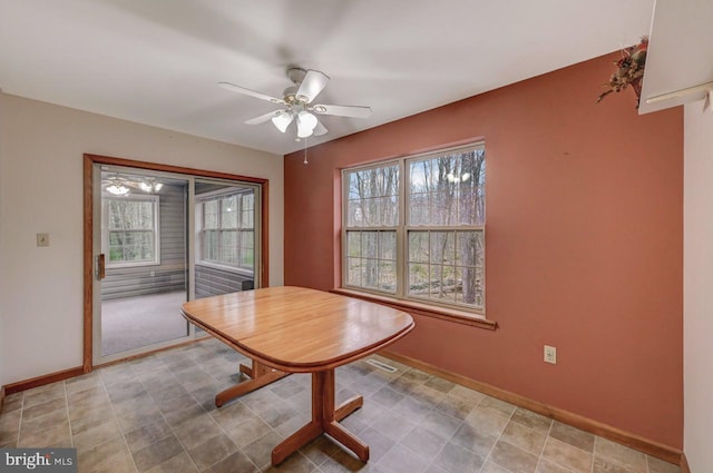3115 Sparrow Ct, East Stroudsburg, PA 18302 - dining area featuring a ceiling fan and baseboards