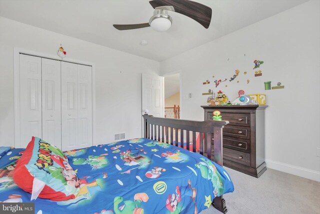 118 Connecticut Ave, Sinking Spring, PA 19608 - bedroom with a closet, carpet floors, baseboards, and a ceiling fan