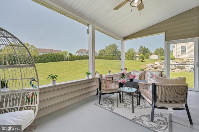 118 Connecticut Ave, Sinking Spring, PA 19608 - sunroom featuring ceiling fan, vaulted ceiling, an outdoor living space, and healthy amount of natural light