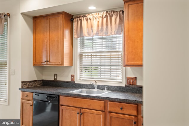 5529 Briar Ln, Whitehall, PA 18052 - kitchen with dishwasher, a sink, dark countertops, and healthy amount of natural light