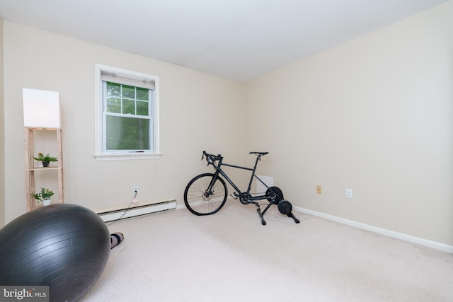 40 Grays Ln, Elverson, PA 19520 - exercise room featuring a baseboard radiator, carpet floors, and baseboards