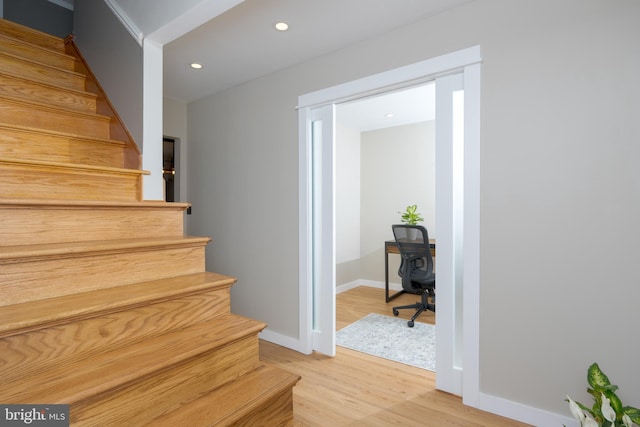 40 Grays Ln, Elverson, PA 19520 - staircase featuring wood finished floors, baseboards, and recessed lighting