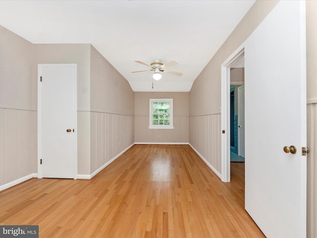 9905 Portland Rd, Silver Spring, MD 20901 - empty room featuring light wood finished floors, ceiling fan, and a wainscoted wall