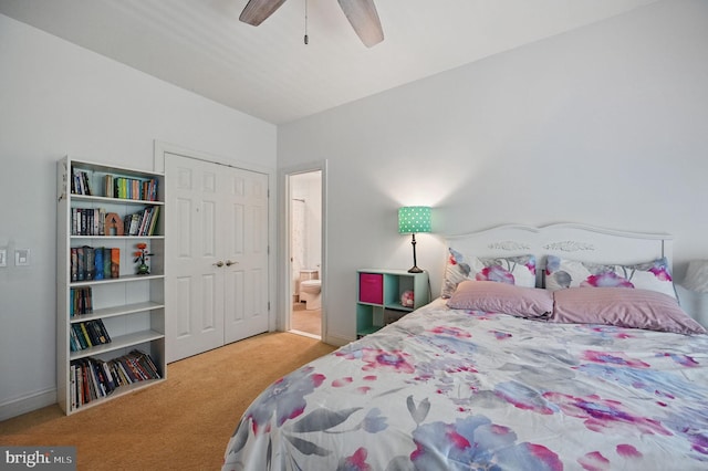 4788 Charter Ct, Woodbridge, VA 22192 - bedroom featuring carpet floors, connected bathroom, a ceiling fan, and a closet