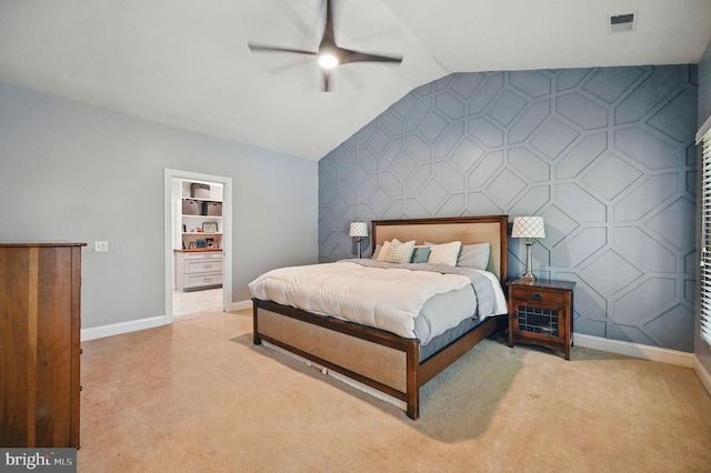4788 Charter Ct, Woodbridge, VA 22192 - bedroom featuring vaulted ceiling, an accent wall, light colored carpet, and ceiling fan