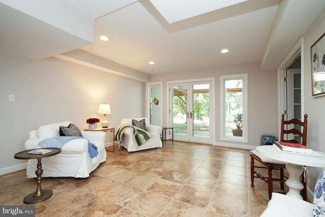 37193 Adams Green Ln, Middleburg, VA 20117 - living area with light stone finish floors, french doors, and recessed lighting