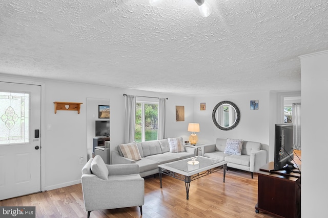 109 Knob Ct, Albrightsville, PA 18210 - living area featuring a textured ceiling, light wood-style flooring, and baseboards