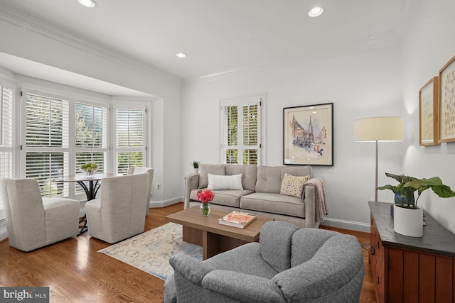 6638 Hampton View Pl, Mclean, VA 22101 - living room with ornamental molding, baseboards, wood finished floors, and recessed lighting