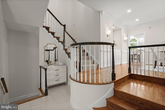 6638 Hampton View Pl, Mclean, VA 22101 - stairway with baseboards, recessed lighting, and crown molding