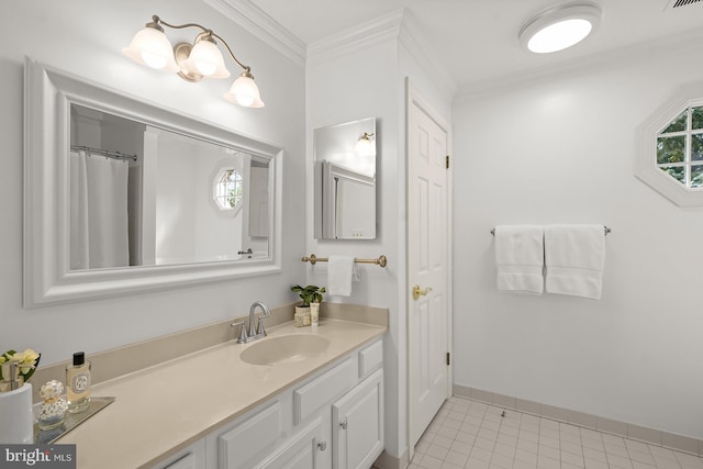 6638 Hampton View Pl, Mclean, VA 22101 - full bath featuring vanity, tile patterned flooring, ornamental molding, and baseboards
