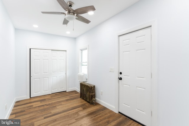 213 Franklin St, Hightstown, NJ 08520 - entrance foyer featuring radiator, dark wood-type flooring, ceiling fan, baseboards, and recessed lighting