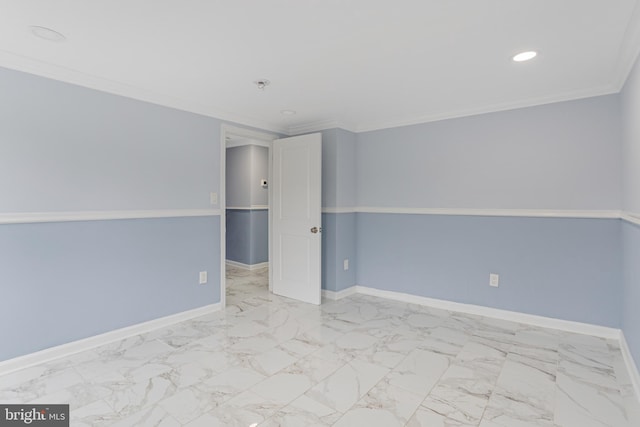 213 Franklin St, Hightstown, NJ 08520 - spare room featuring baseboards, recessed lighting, ornamental molding, a pendent fire sprinkler, and marble finish floors