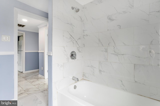 213 Franklin St, Hightstown, NJ 08520 - full bathroom featuring marble finish floors and washtub / shower combination