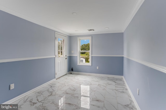 213 Franklin St, Hightstown, NJ 08520 - spare room featuring baseboards, marble look tile flooring, and crown molding