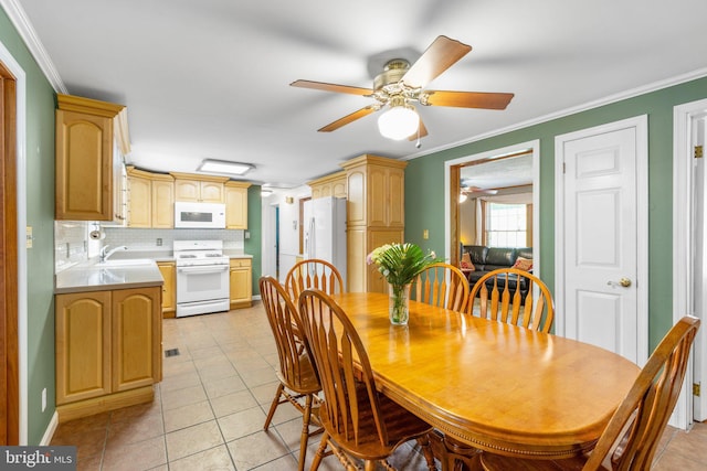 3 Cove Ct, Stafford, VA 22554 - dining area with a ceiling fan, crown molding, and light tile patterned floors