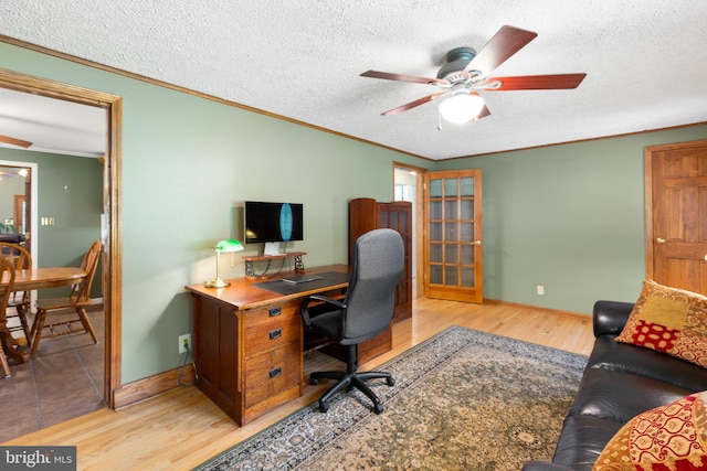 3 Cove Ct, Stafford, VA 22554 - office featuring wood finished floors, ceiling fan, ornamental molding, baseboards, and a textured ceiling