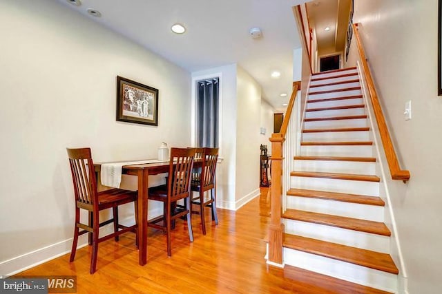 608 S Washington St, Baltimore, MD 21231 - staircase with wood finished floors, recessed lighting, and baseboards