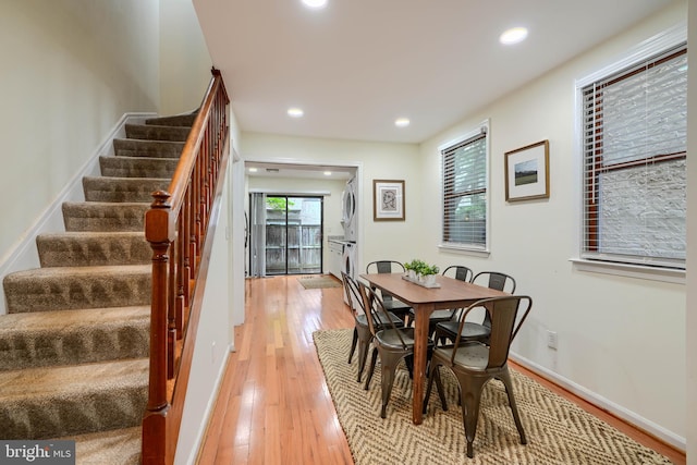 106 W Montgomery St, Baltimore, MD 21230 - dining area with recessed lighting, light wood-style floors, and stairs