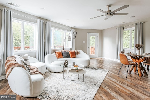726 Harmony Orchard Rd, Front Royal, VA 22630 - living room featuring wood finished floors, a ceiling fan, and baseboards