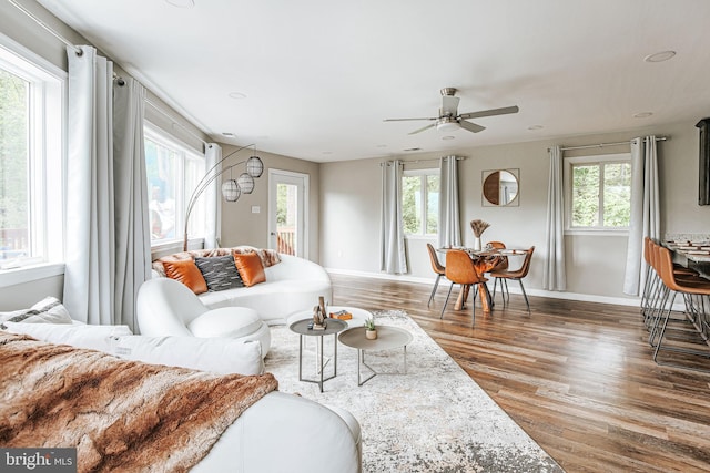 726 Harmony Orchard Rd, Front Royal, VA 22630 - living area featuring healthy amount of natural light, a ceiling fan, wood finished floors, and baseboards