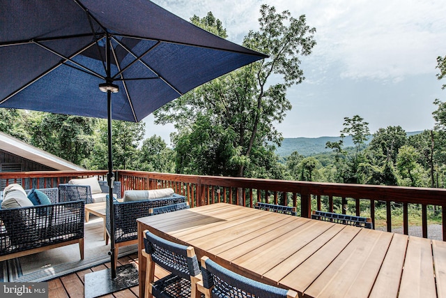 726 Harmony Orchard Rd, Front Royal, VA 22630 - wooden terrace featuring outdoor lounge area, outdoor dining area, and a mountain view