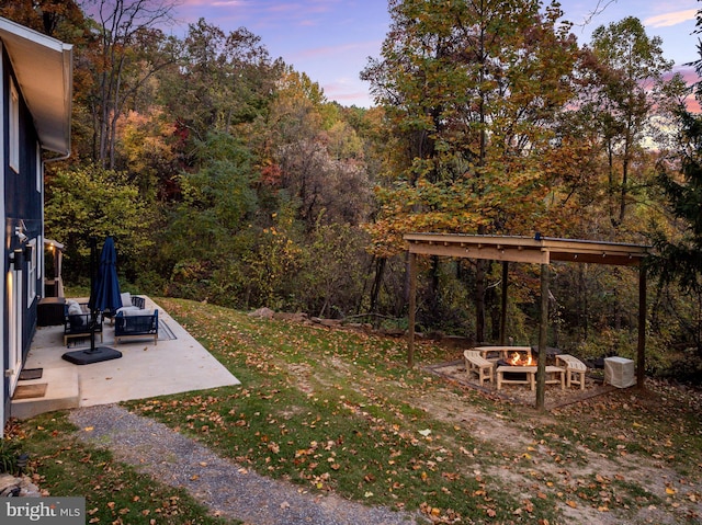 726 Harmony Orchard Rd, Front Royal, VA 22630 - view of green lawn featuring an outdoor fire pit and a patio