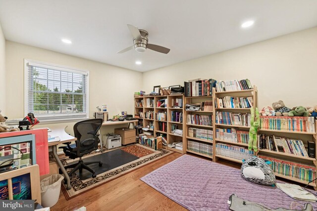6625 Weatheford Ct, Mclean, VA 22101 - home office featuring a ceiling fan, wood finished floors, and recessed lighting