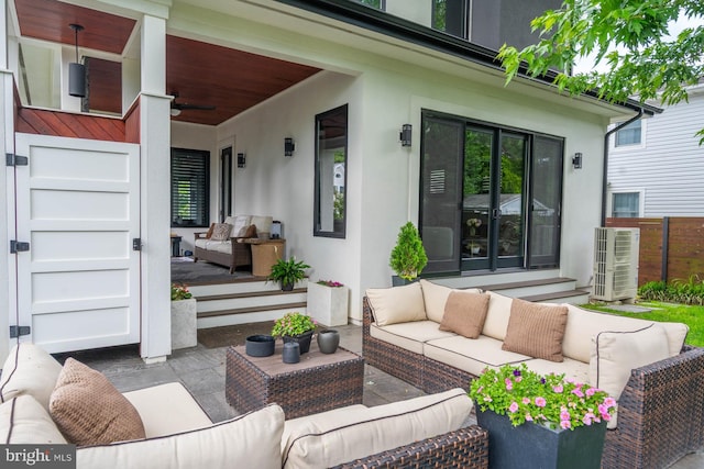 341 Hickman St, Rehoboth Beach, DE 19971 - view of patio featuring an outdoor hangout area, central air condition unit, french doors, and ceiling fan