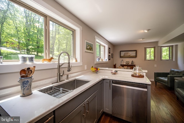 2250 Hoyes Run Rd, Mc Henry, MD 21541 - kitchen featuring dishwasher, a sink, open floor plan, light countertops, and dark wood finished floors
